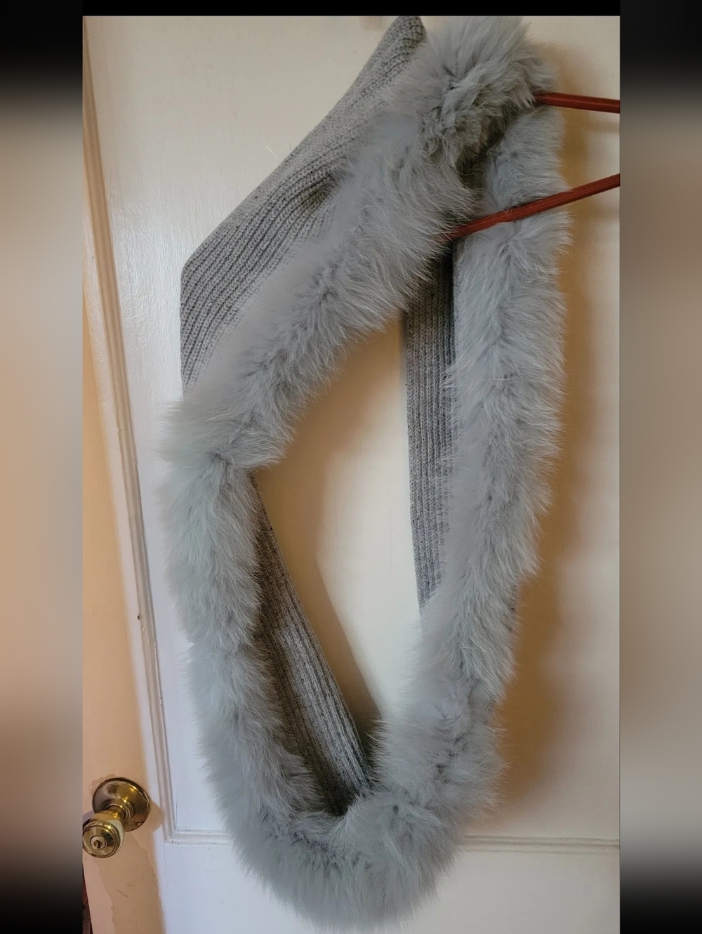 PRELOVED Theory Gray Flecked Knit Infinity Scarf with Dyed Fox Fur Trim